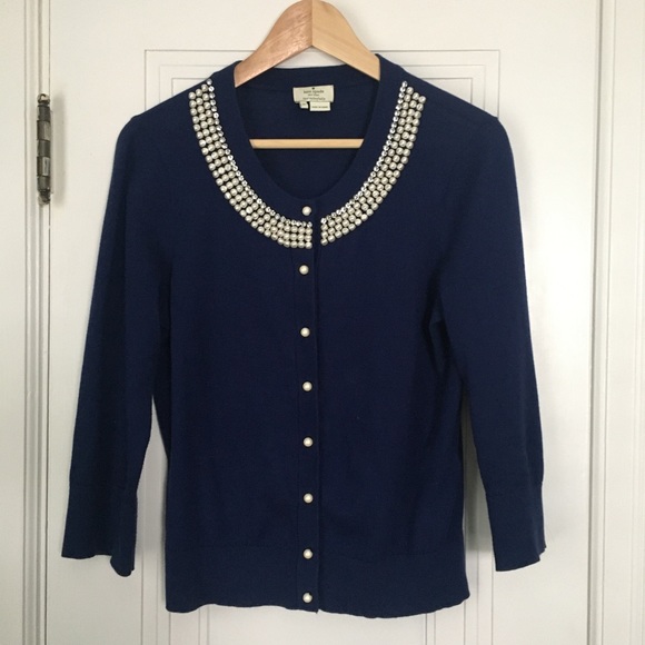 kate spade Sweaters - Kate Spade Pearl and Jewel Navy Cardigan